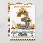 Invitation Dump Everything Construction Truck 3rd Birthday (Devant / Derrière)