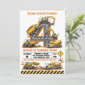 Invitation Dump Everything Construction Truck 4th Birthday (Debout devant)