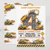 Invitation Dump Everything Construction Truck 4th Birthday (Devant / Derrière)