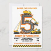Invitation Dump Everything Construction Truck 5th Birthday (Devant)