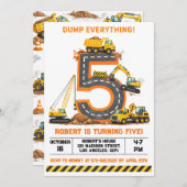 Invitation Dump Everything Construction Truck 5th Birthday (Devant / Derrière)