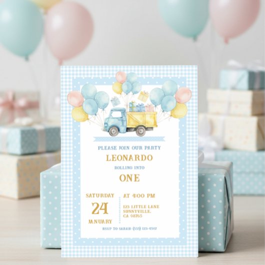 Invitation Dump Truck First Birthday Boy