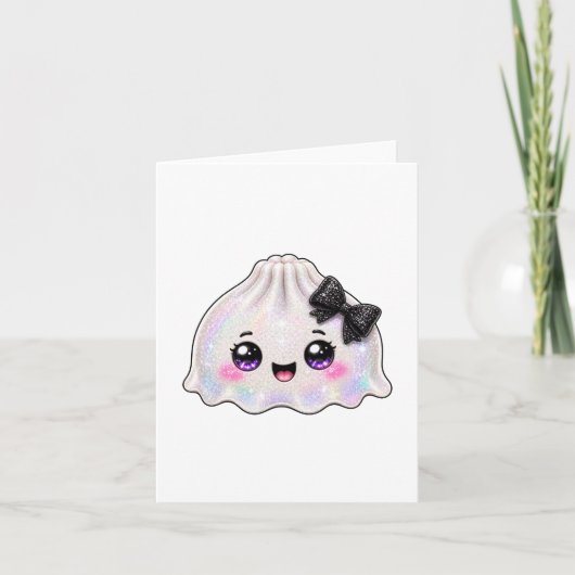 Invitation Dumpling fantôme blanc Squishy Halloween noir (Devant)