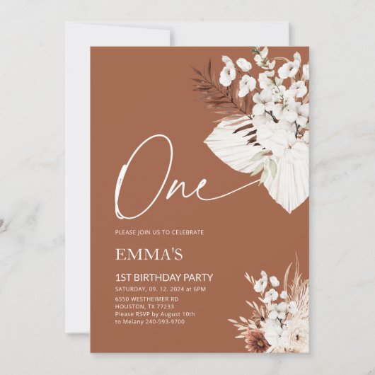 Invitation d'un 1er anniversaire Terracotta Boho P (Devant)