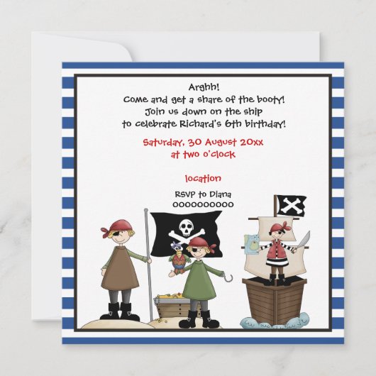 Invitation d'un anniversaire de enfant pirate - Fr (Devant)