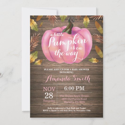 Invitation d'un Baby shower d'automne Citrouille r (Devant)