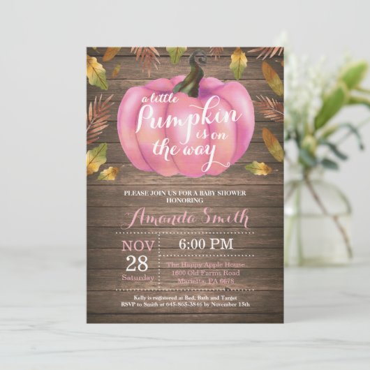 Invitation d'un Baby shower d'automne Citrouille r (Debout devant)