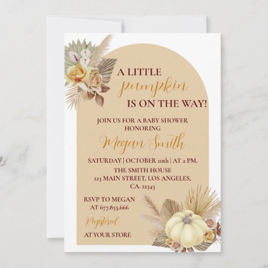Invitation d'un Baby shower d'automne un peu Citro (Devant)