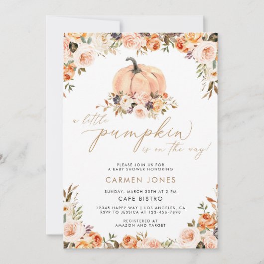 Invitation d'un Baby shower d'automne un peu Citro (Devant)