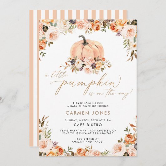 Invitation d'un Baby shower d'automne un peu Citro (Devant / Derrière)