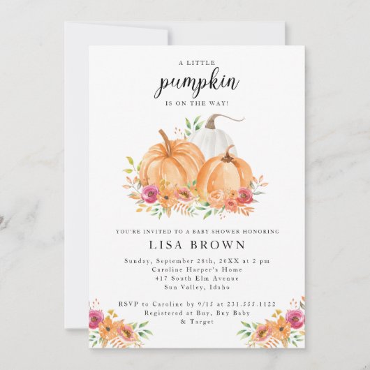Invitation d'un Baby shower d'automne un peu Citro (Devant)