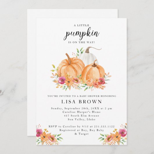 Invitation d'un Baby shower d'automne un peu Citro (Devant / Derrière)