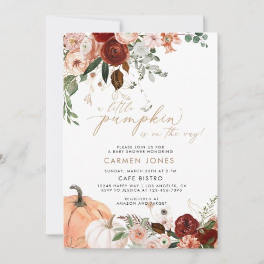 Invitation d'un Baby shower d'automne un peu Citro (Devant)