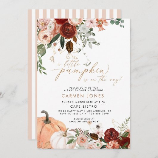 Invitation d'un Baby shower d'automne un peu Citro (Devant / Derrière)