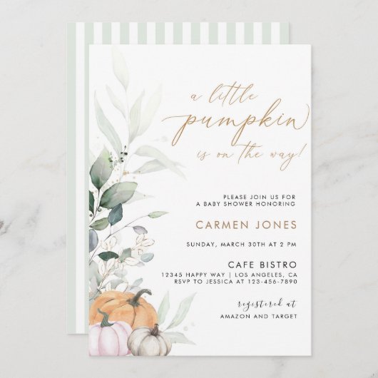 Invitation d'un Baby shower d'automne un peu Citro (Devant / Derrière)