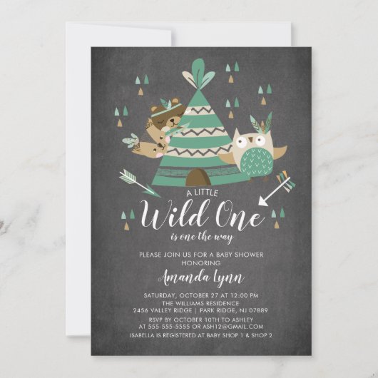 Invitation d'un Baby shower Wild Chalkboard (Devant)