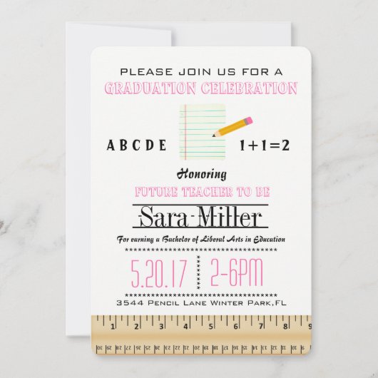 Invitation d'un enseignant de règle et crayon (Devant)