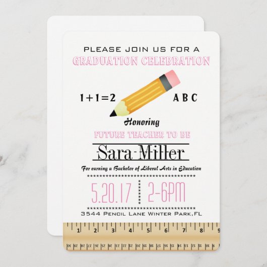 Invitation d'un enseignant de règle et crayon (Devant / Derrière)