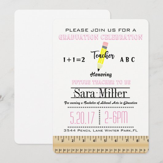 Invitation d'un enseignant de règle et crayon (Devant / Derrière)