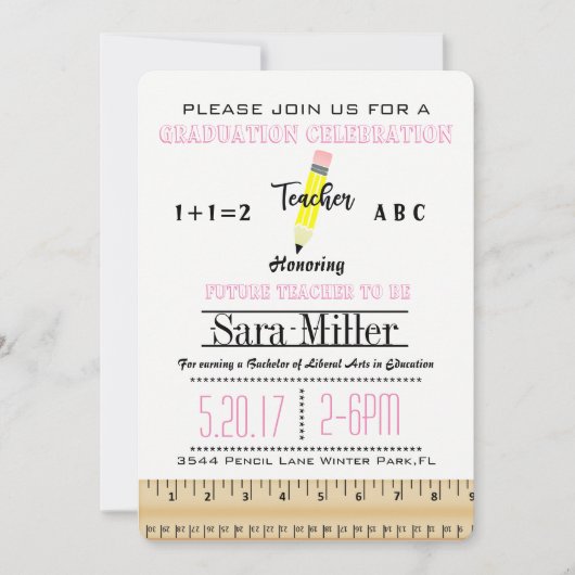 Invitation d'un enseignant de règle et crayon (Devant)