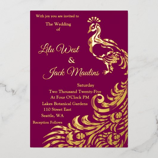 Invitation d'un grand Mariage de paon (Recto)