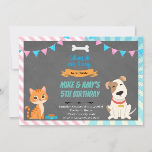 Invitation d'un groupe mixte de chats et de chiens (Devant)