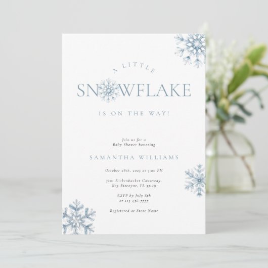 Invitation d'un petit Baby shower bleu Snowflake (Debout devant)