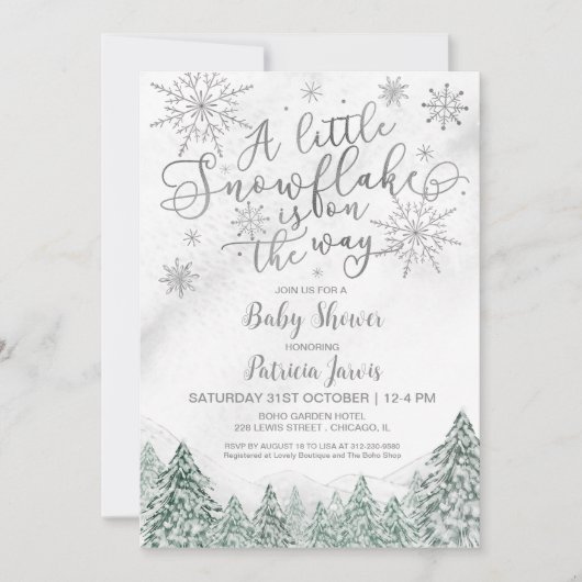 Invitation d'un petit Baby shower gris Snowflake (Devant)