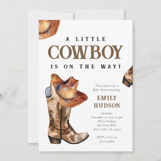Invitation d'un petit cowboy sur le Baby shower oc (Devant)