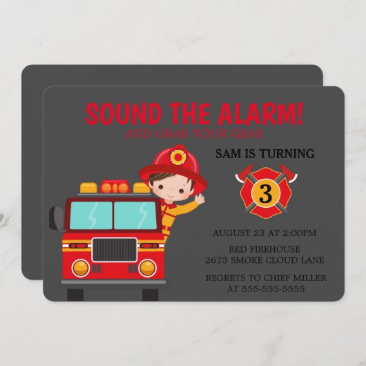 Invitation d'un pompier de camion-pompier (Devant / Derrière)