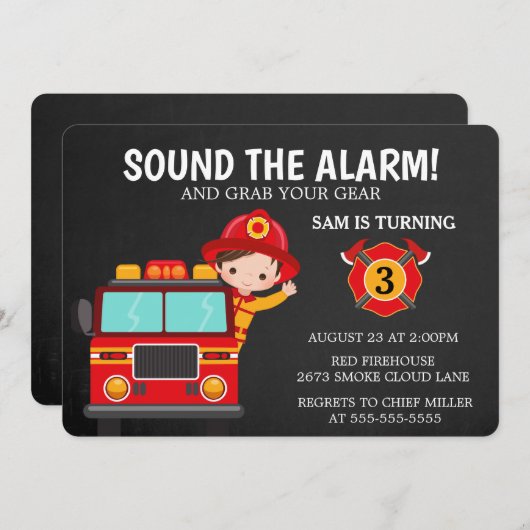 Invitation d'un pompier de camion-pompier (Devant / Derrière)