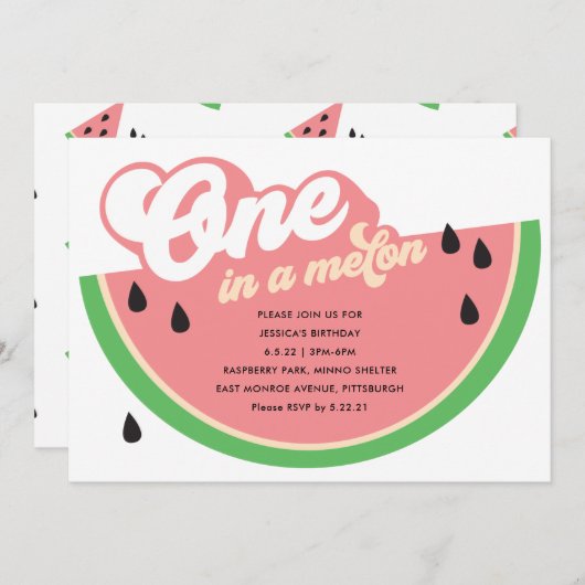 Invitation d'un premier anniversaire dans un melon (Devant / Derrière)