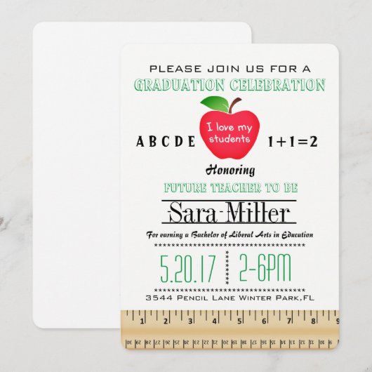 Invitation d'un professeur de règle et de pomme (Devant / Derrière)