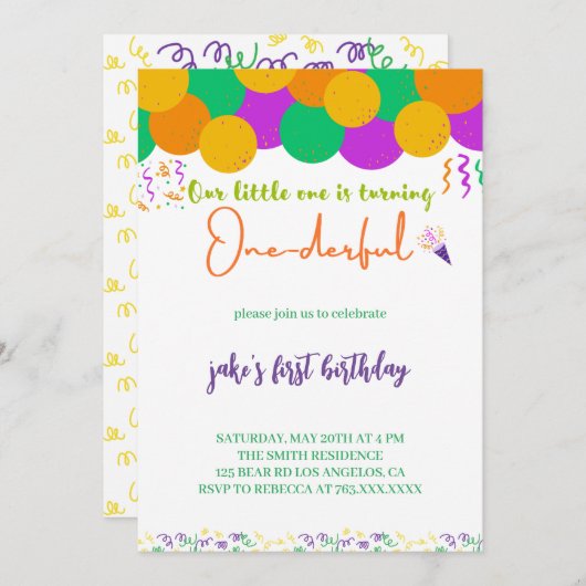 Invitation d'un seul anniversaire (Devant / Derrière)