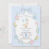 Invitation d'un soyeux bow d'oie florale 1er anniv (Devant)