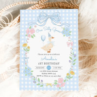 Invitation d'un soyeux bow d'oie florale 1er anniv