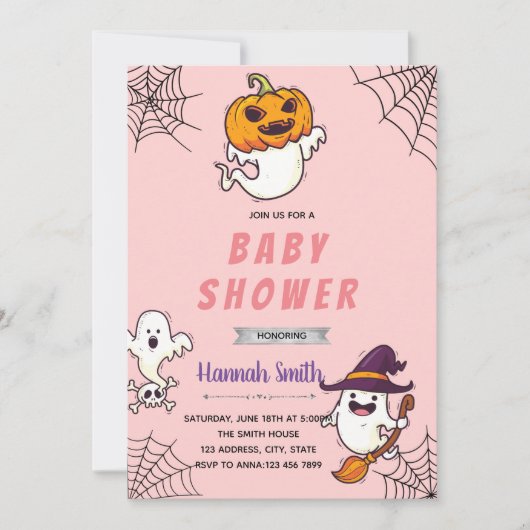 Invitation d'une baby shower fantôme d'Halloween (Devant)