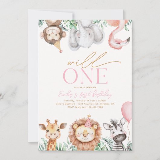 Invitation d'une fête animale sauvage pour une fil (Devant)