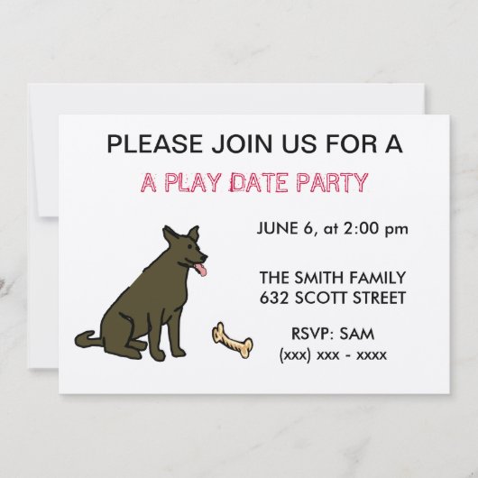 Invitation d'une fête de la date de jeu de chien (Devant)
