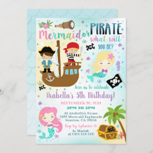 Invitation d'une fillette de Mermaid Pirate