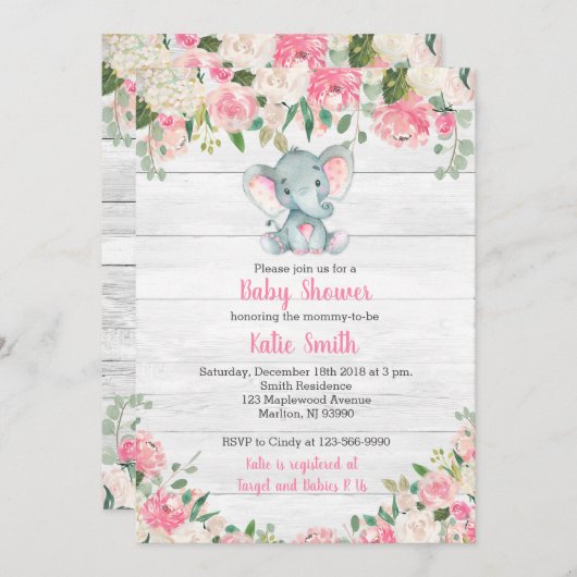 Invitation d'une petite fille à une douche d'éléph (Devant / Derrière)