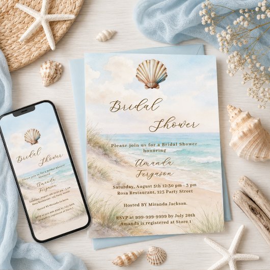 Invitation Dunes de sable de plage à l'aquarelle pour une Bab
