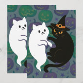 Invitation Duo de chat fantôme et sorcière (Devant / Derrière)