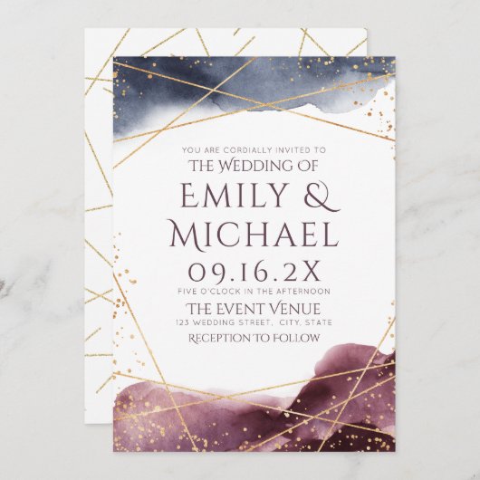 Invitation Dusk Aquarelle Géométrique mariage moderne (Devant / Derrière)