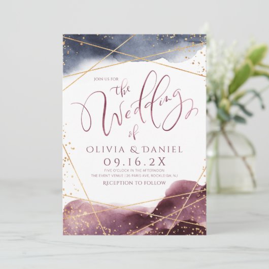Invitation Dusk Watercolor mariage de calligraphie géométriqu (Debout devant)