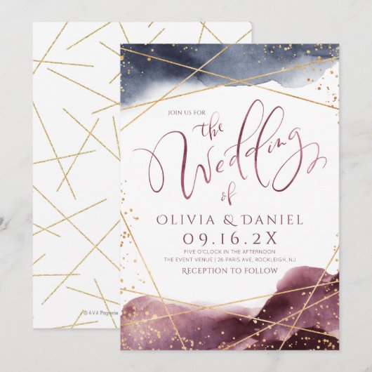 Invitation Dusk Watercolor mariage de calligraphie géométriqu (Devant / Derrière)