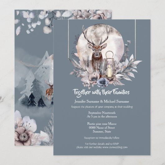 Invitation Dusky bleu rose de la forêt de la nuit lune (Devant / Derrière)