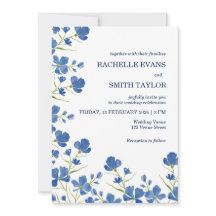 Dusky Blue Flower Wedding Invite