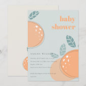 Invitation Dusky Blue Orange Fruity Bold Baby shower (Devant / Derrière)
