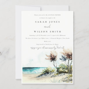 Invitation Dusky Coastal Palm Beach Seascape Couples Douche